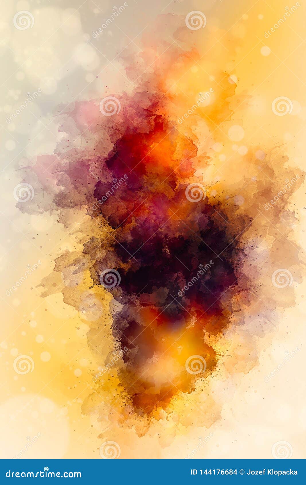abstract color splashes on ocre background.
