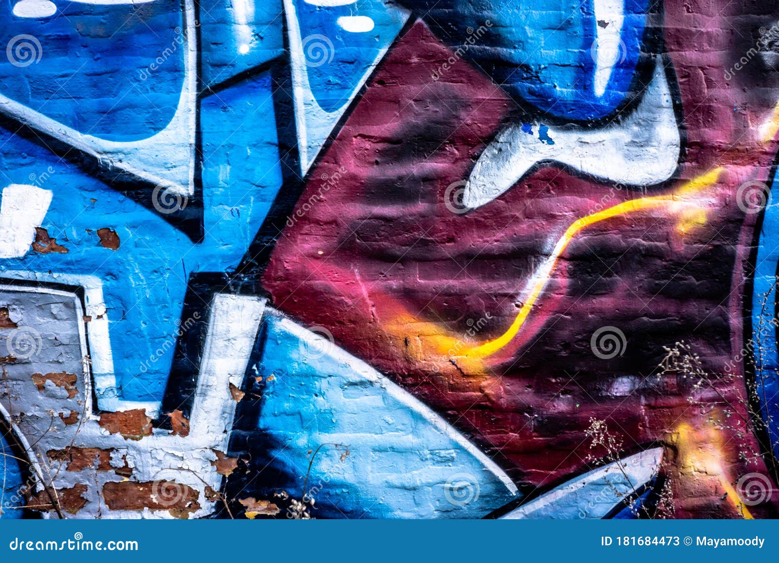 Urban Abstract Graffiti Art Background on Brick Wall with Colors of Blue  White Red Rust and Gray Editorial Stock Photo - Image of decoration,  artistic: 181684473