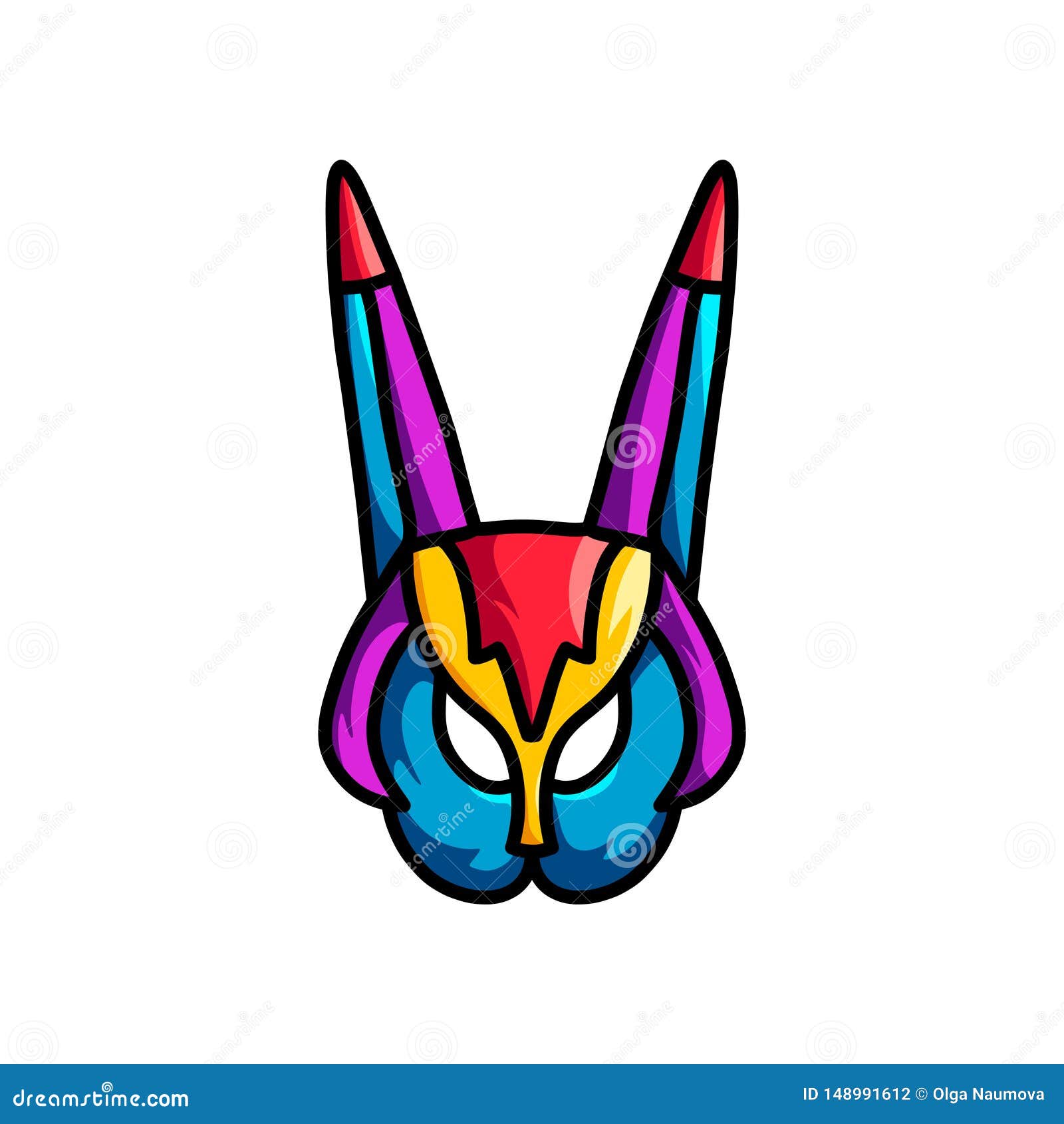 Abstract Colorful Mask with Long Ears and Bird Eyes Stock Vector ...