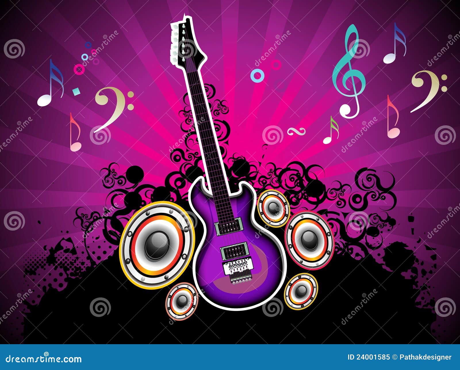 Abstract Colorful Musical Night with Guitar Stock Vector Illustration