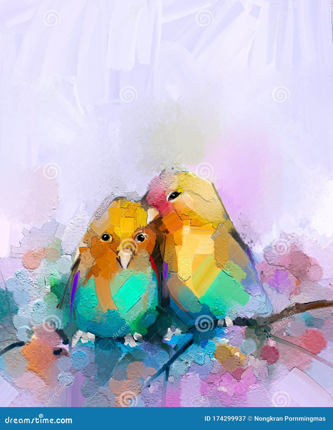 Abstract Colorful Oil, Acrylic Painting of Bird and Spring Flower. Modern Art  Paintings Brush Stroke on Canvas Stock Illustration - Illustration of card,  branch: 174299937