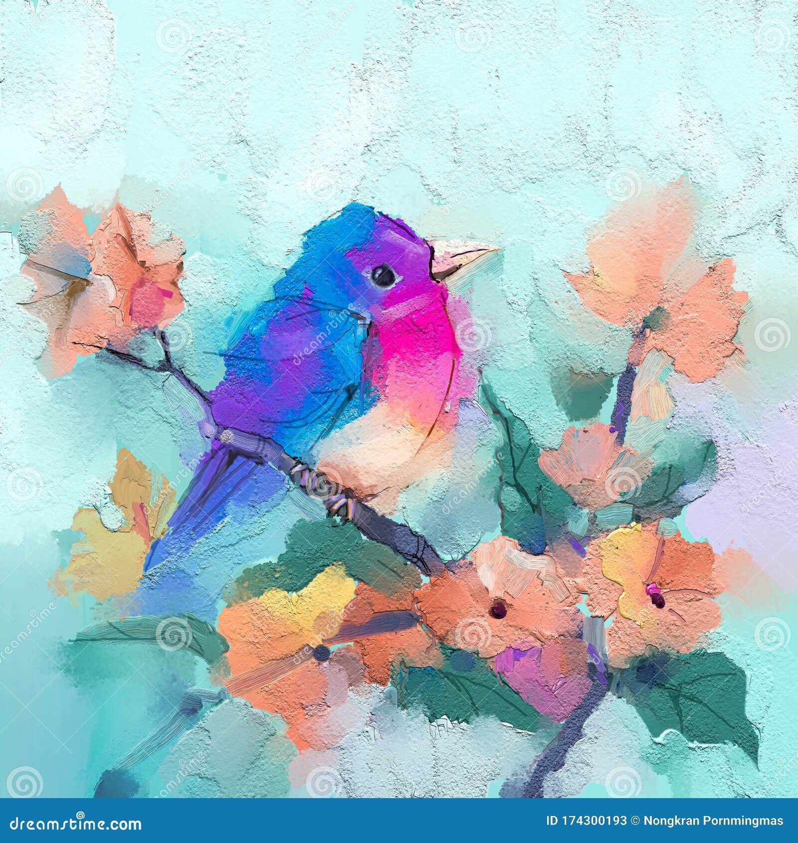 Abstract Colorful Oil, Acrylic Painting of Bird and Spring Flower. Stock  Illustration - Illustration of birds, animal: 174300193