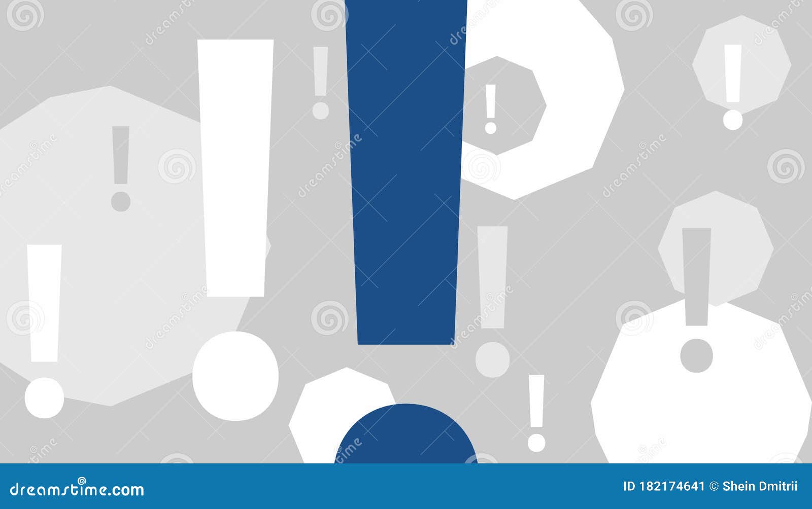 abstract composition with black and white octahedron and the marks exclamation. geometric banner
