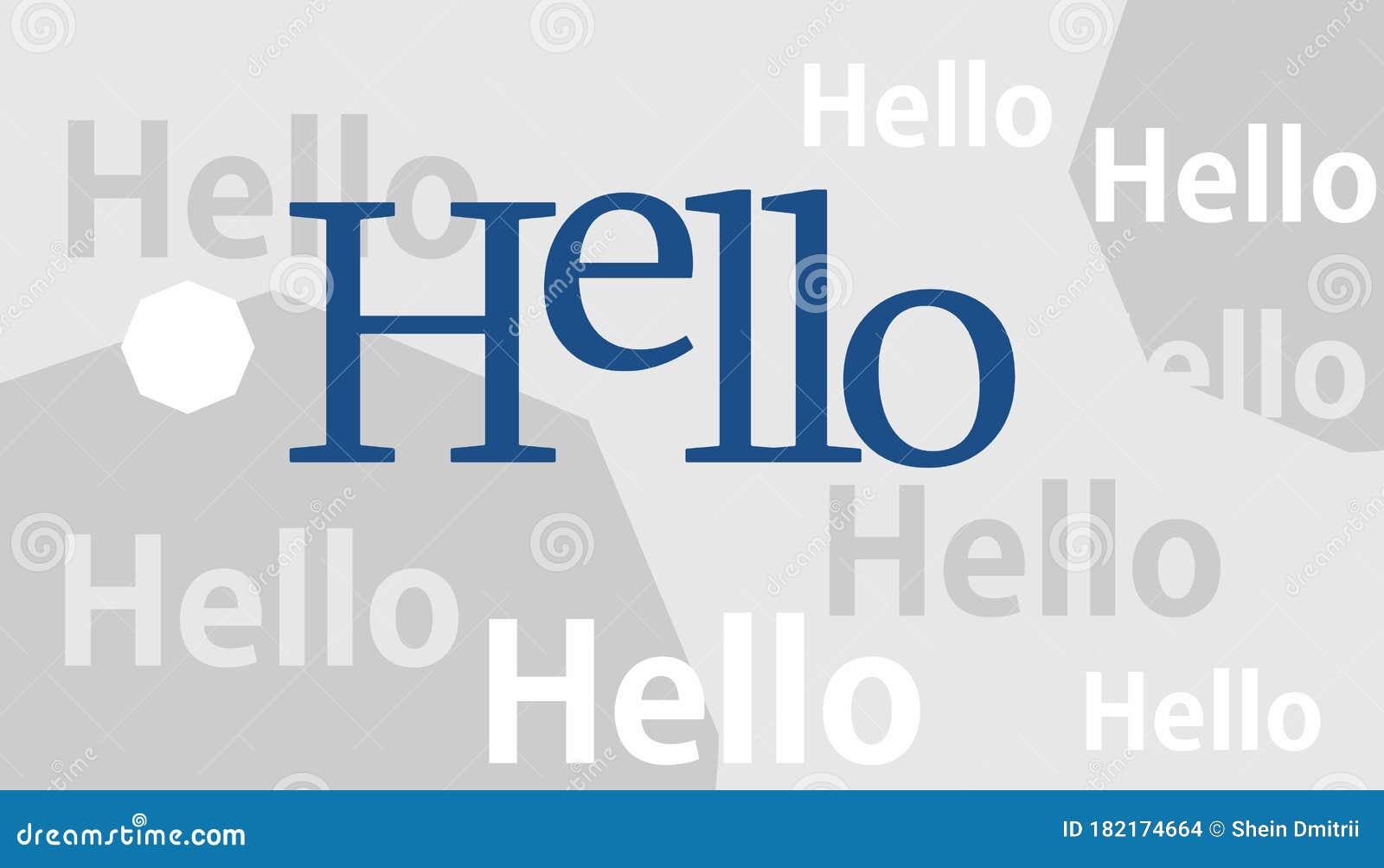 abstract composition with black and white octahedron and the word hi. geometric banner