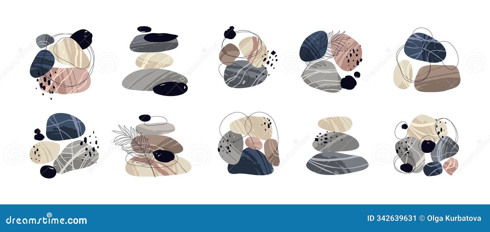 abstract compositions made of pebbles. rounded smooth stones from coast, contemporary minimal art, different textures