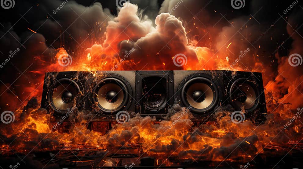 Abstract Concept of Powerful Sound Speakers Throwing Powder in Blue