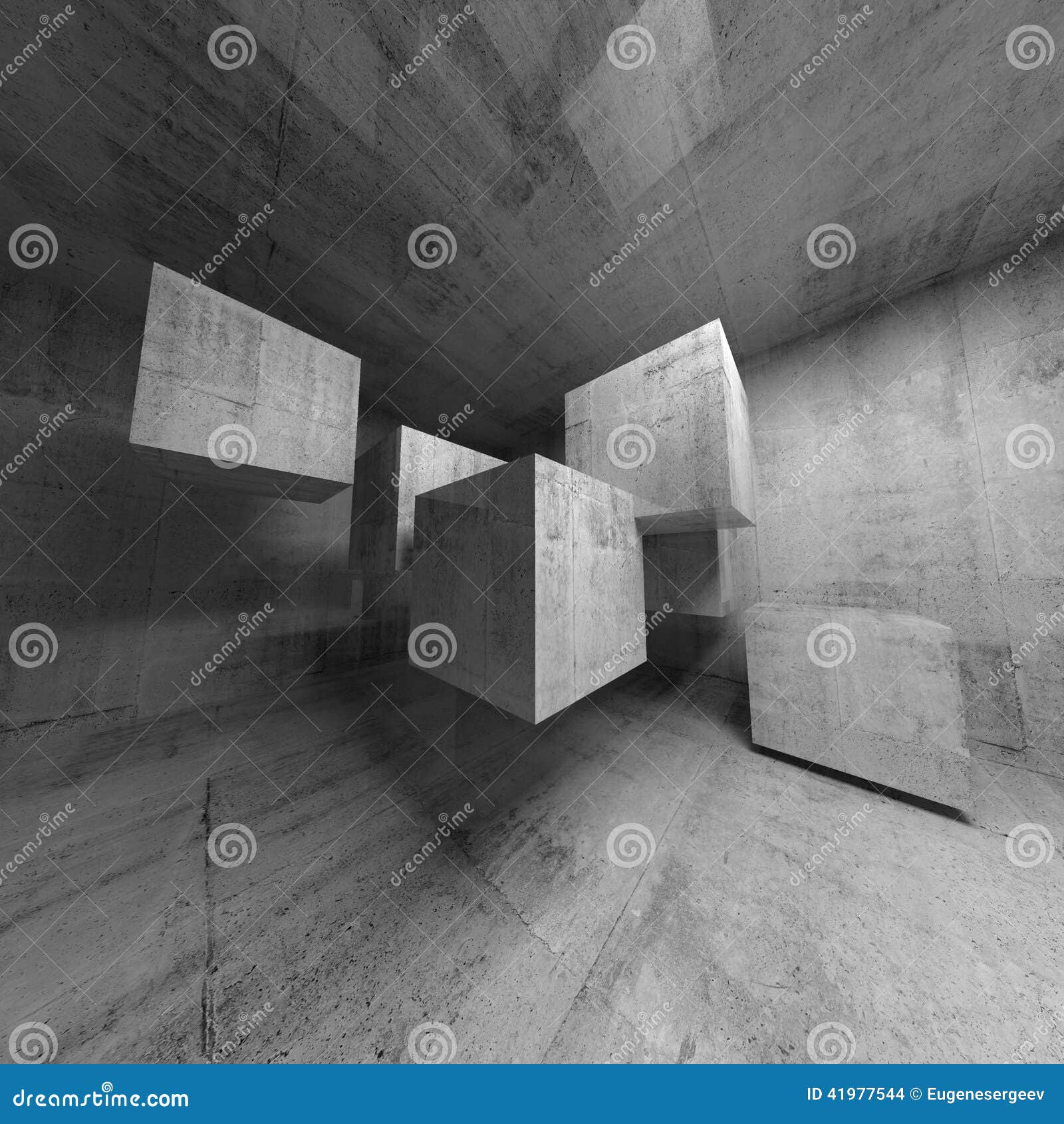 Abstract Concrete 3d Interior with Cubes Stock Illustration