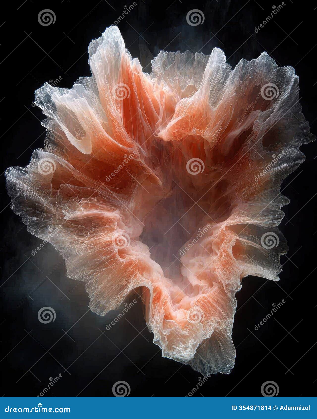 abstract coral-like structure, orange and white, underwater scene
