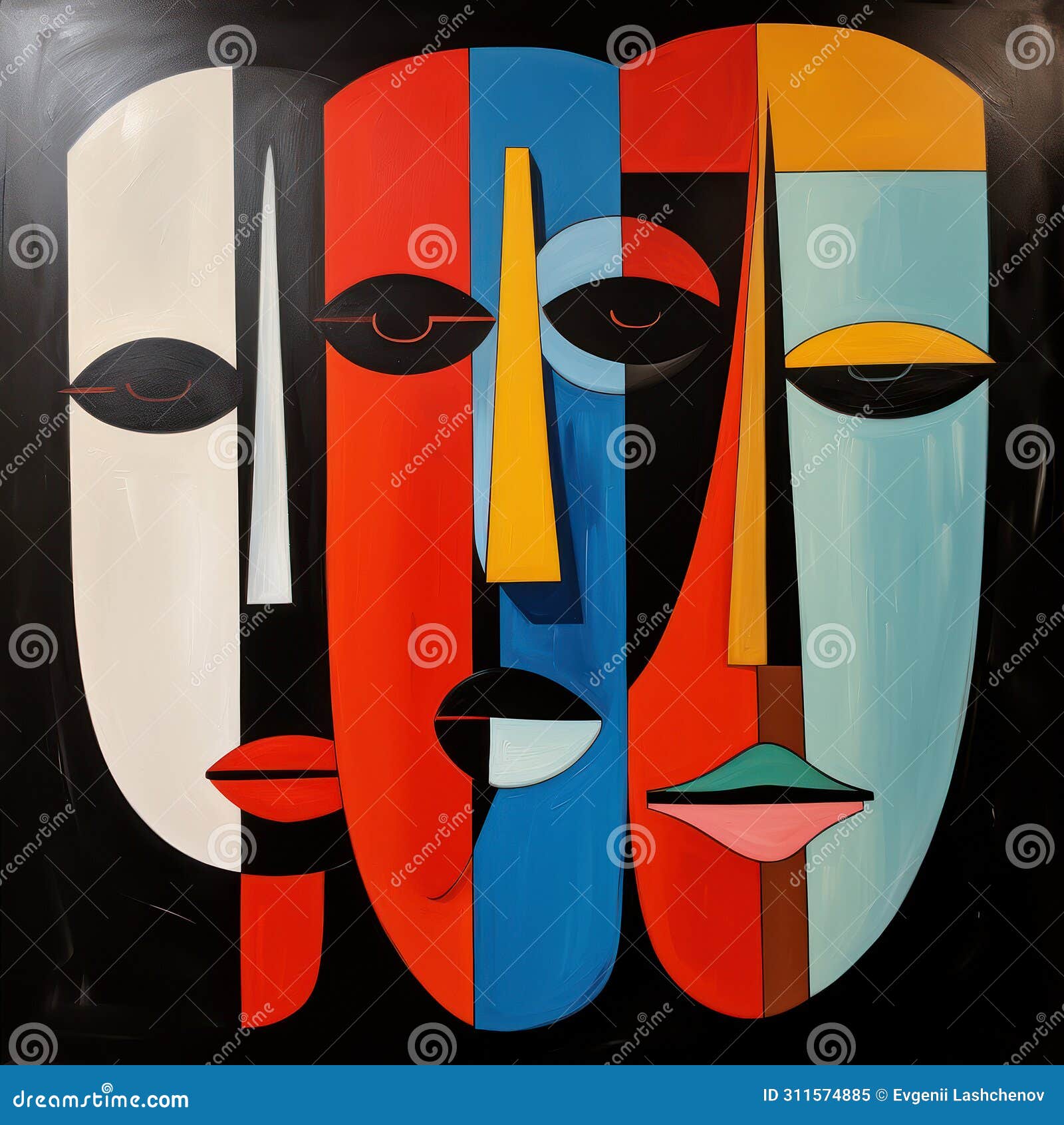 abstract cubist visages against a stark contrast. ai generation