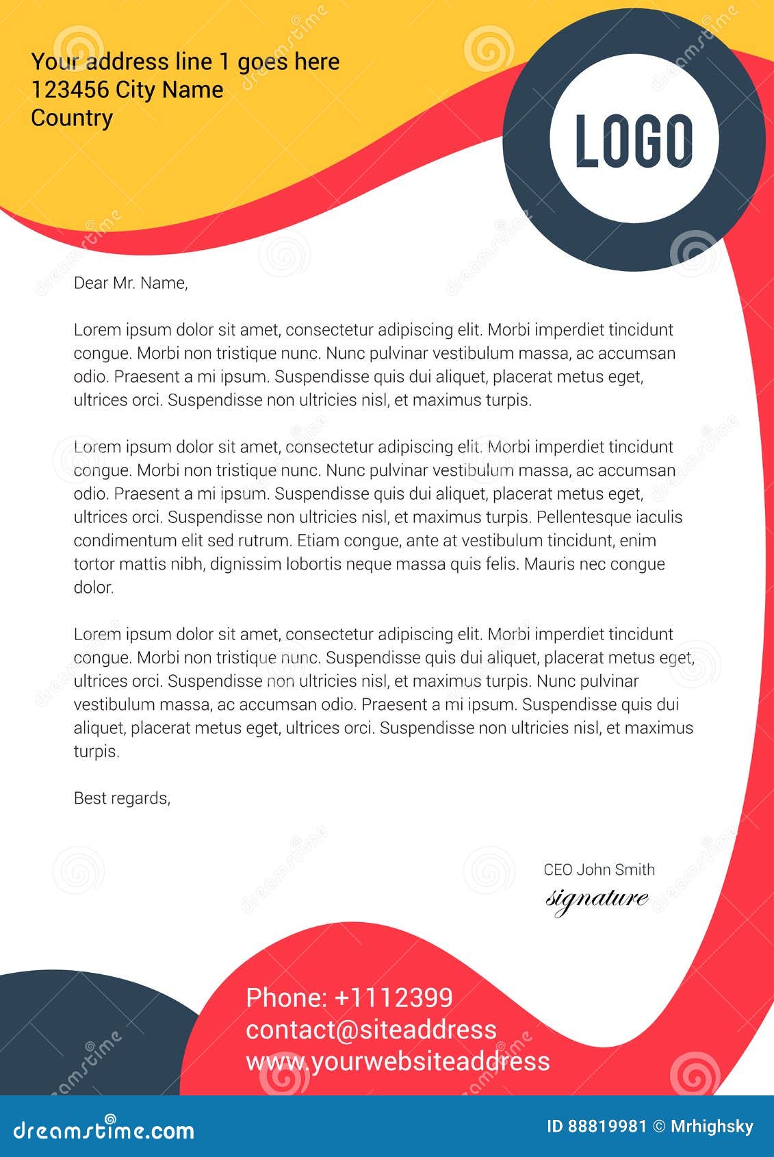 Abstract Curve Shapes Modern Letterhead Template Stock Vector Illustration of shapes, curve