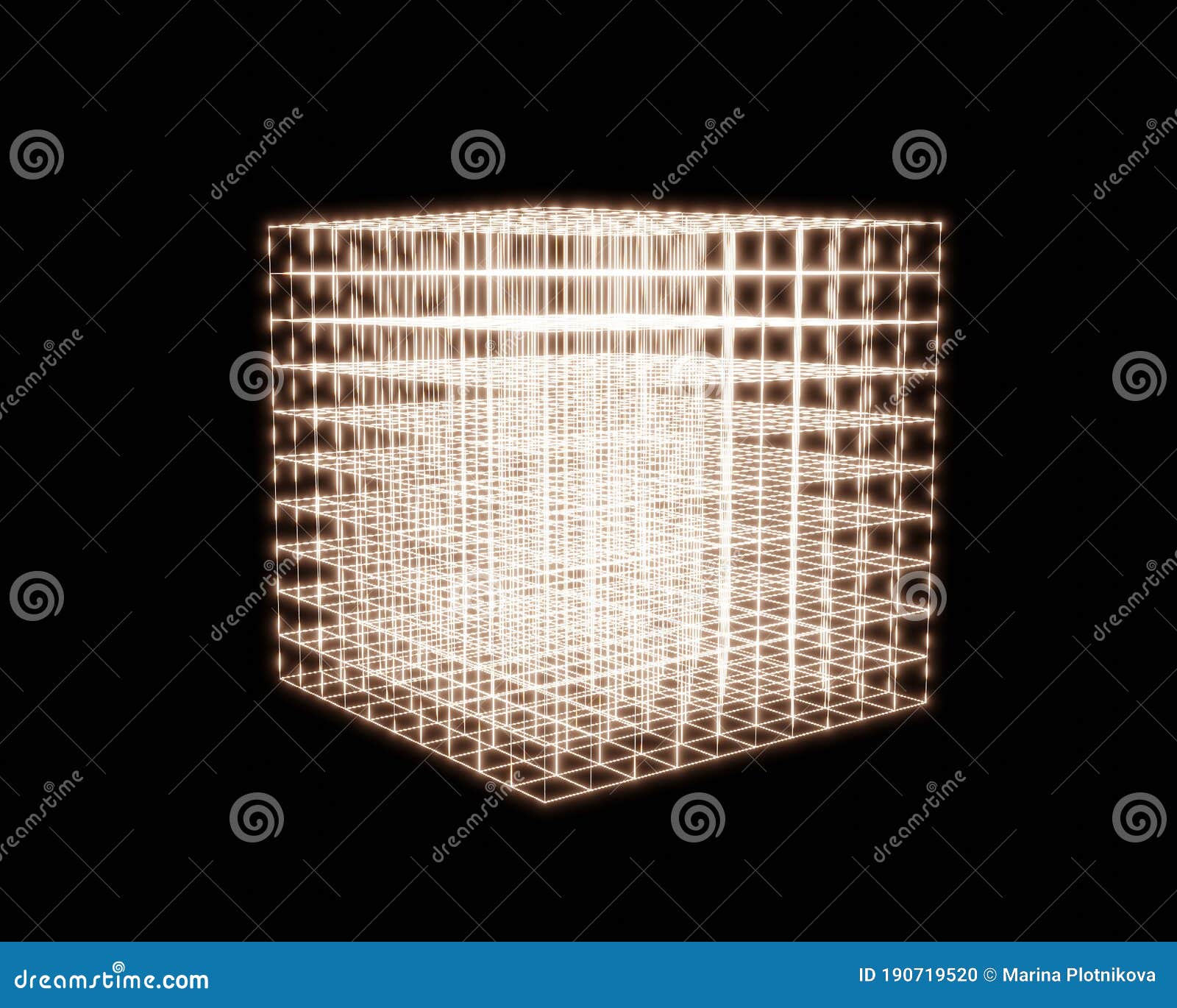 Abstract Cyber Cube Mesh with Glowing Vertices Design. Cyberspace ...