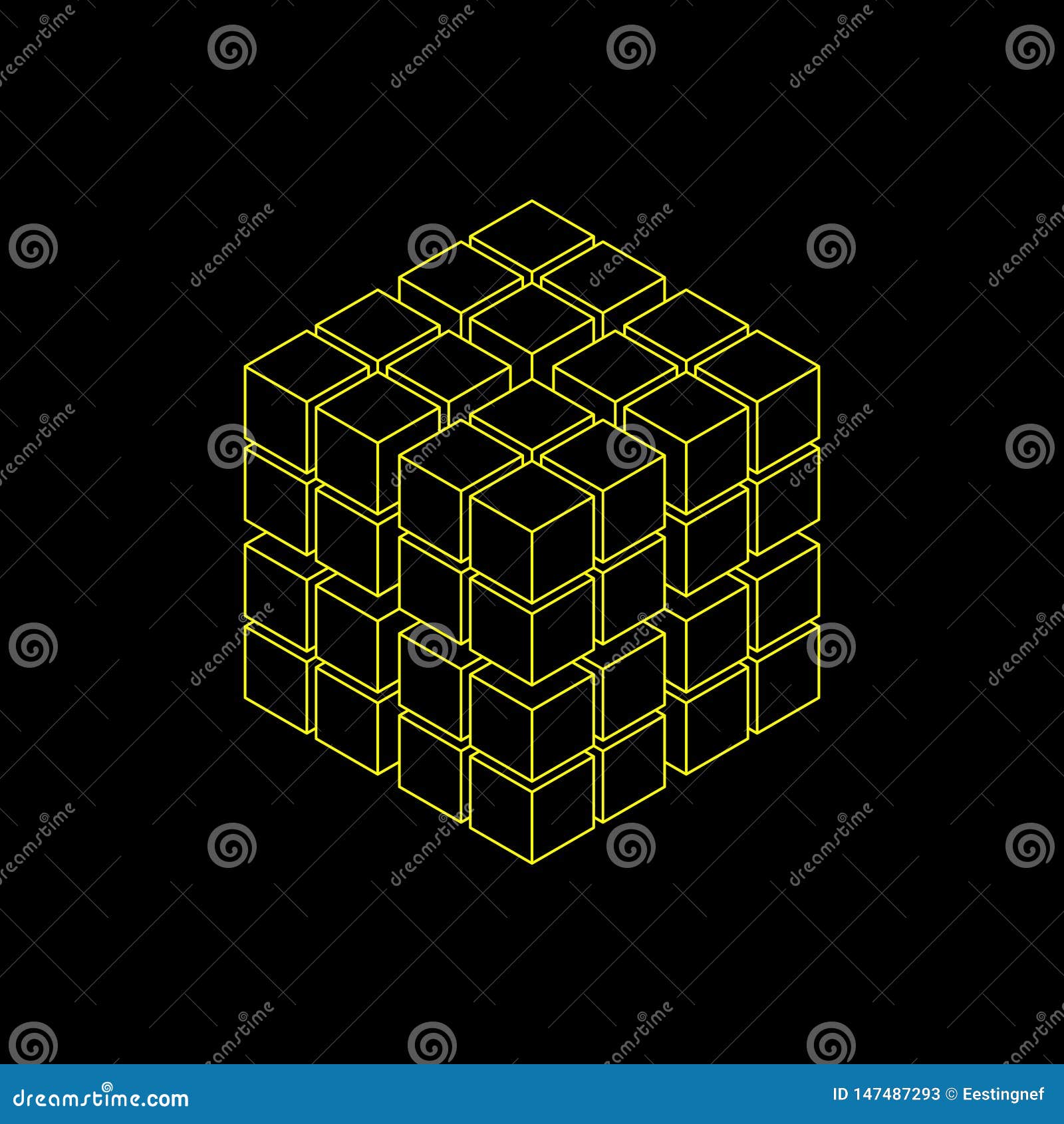 Abstract 3d Cube from Cubes. Isometric Projection. Vector Outline ...