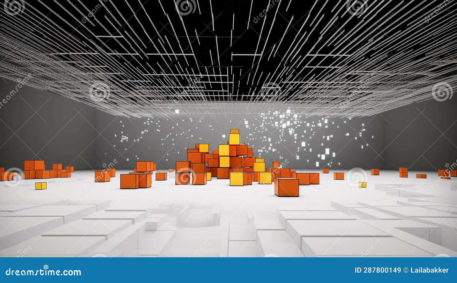 abstract 3d  of a room with cubes on the wall. generative ai