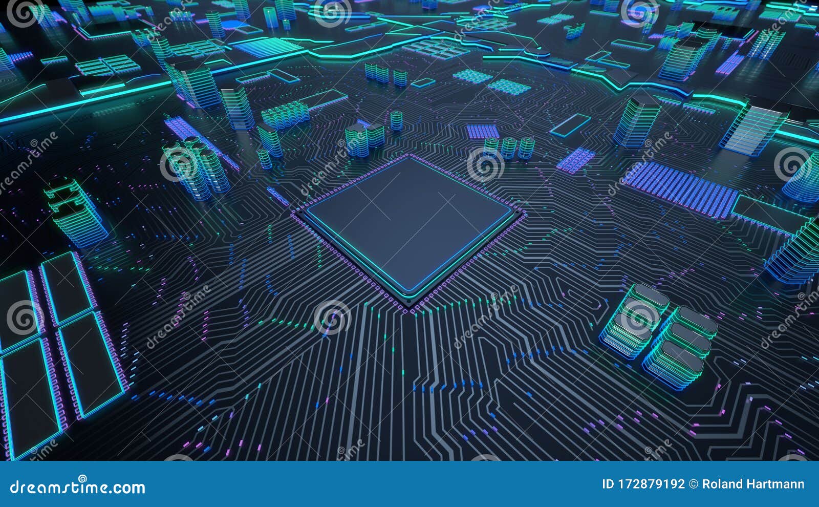 cpu processor chip on neon circuit board