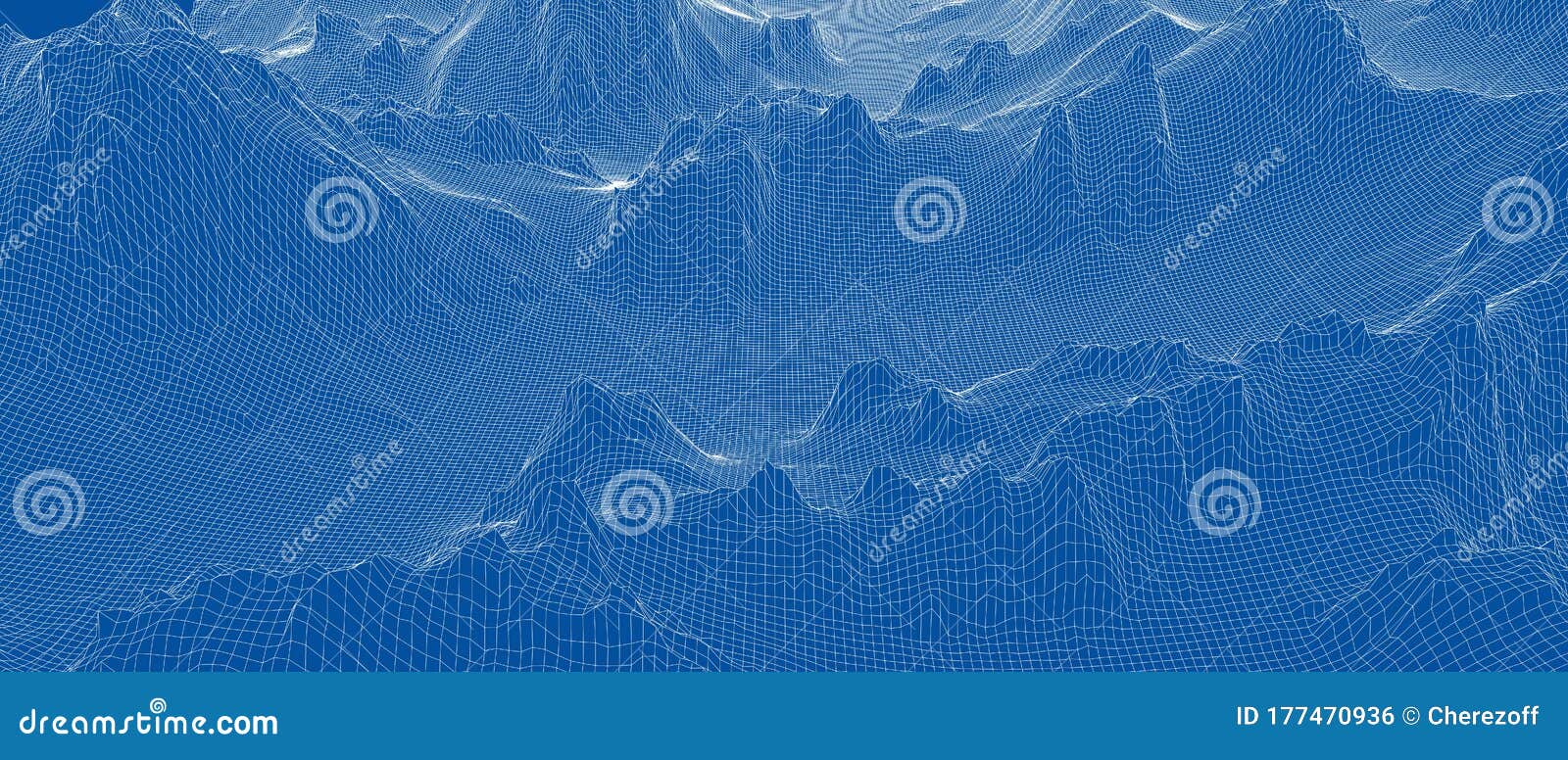 Abstract 3d Wire-frame Landscape. Blueprint Style Stock