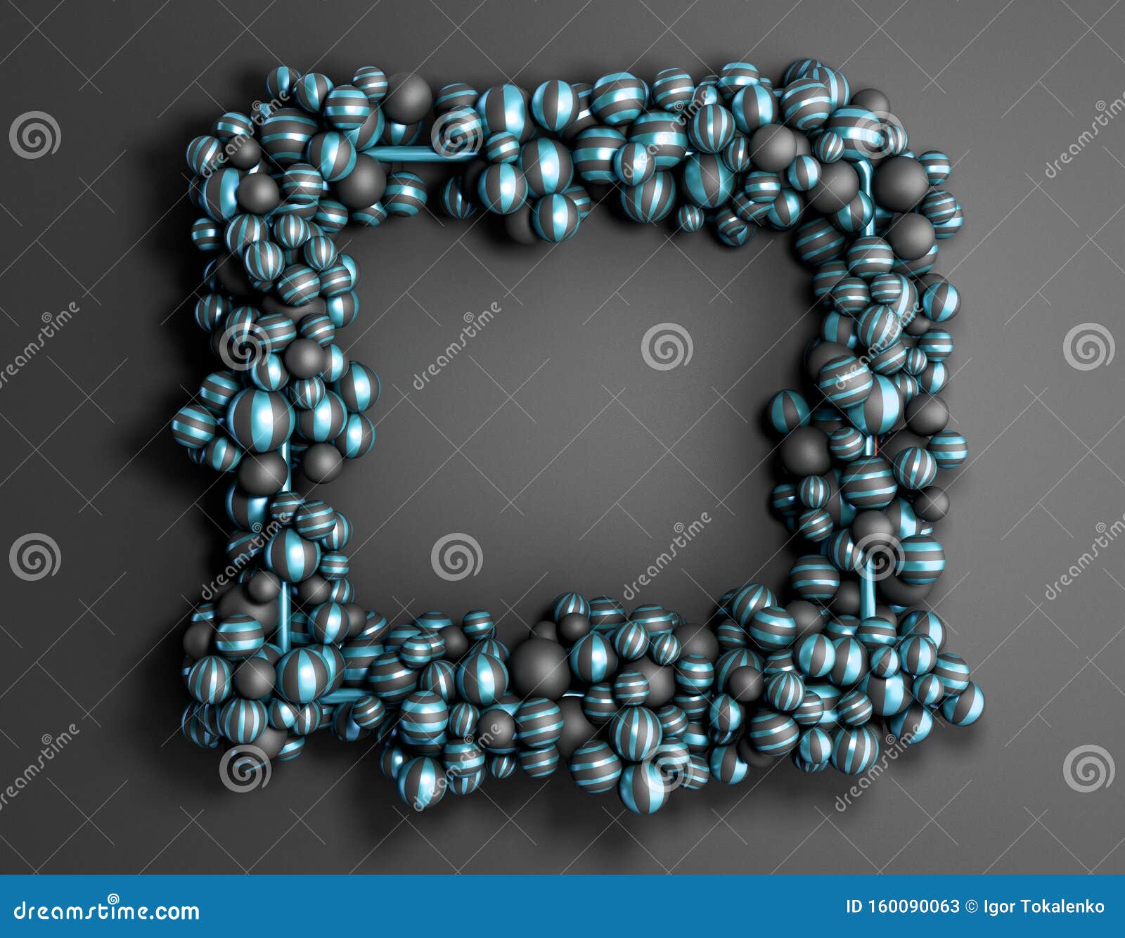 abstract darck color frame as background with striped elegant balls 3d render image