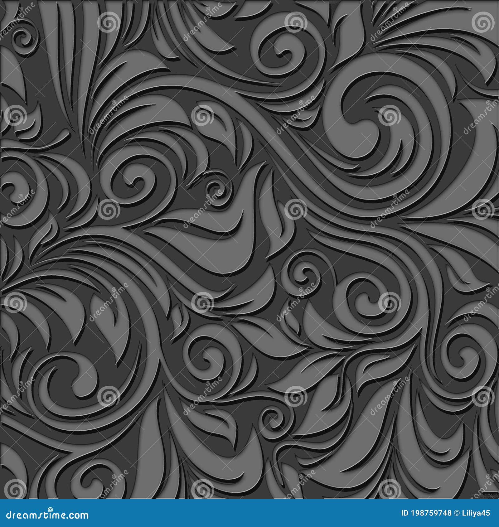 Dark Grey 3d Floral Wallpaper Stock Illustration - Illustration of