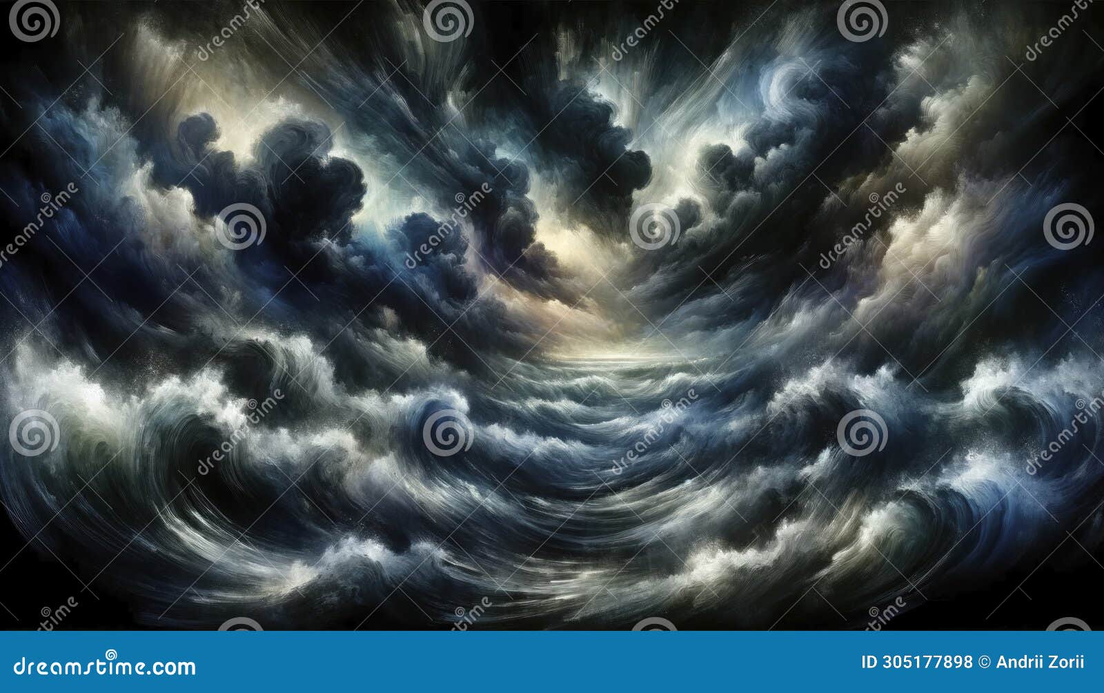 abstract depiction of stormy sea under dark skies, izing emotional unrest