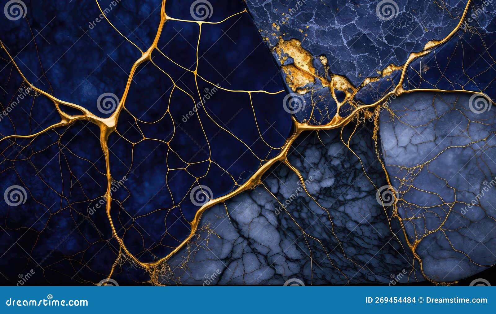 Abstract Design, Navy Blue Marble and Gold Veins, Generative Ai Stock