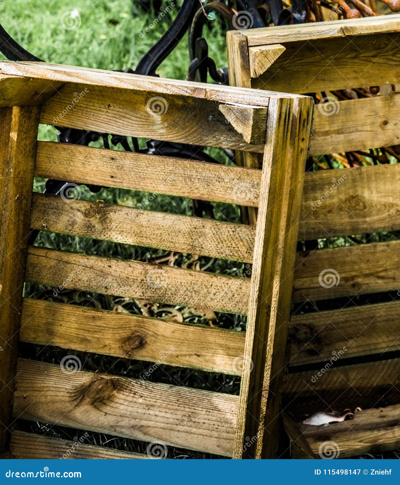 abstract developed picture of two old ugly empty cheap wooden boxes