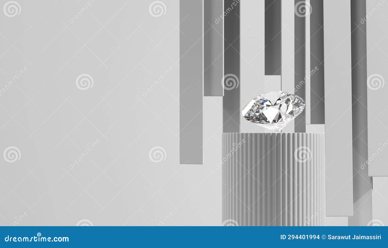 Abstract Diamond Gem Placed on White Pedestal Background 3d Render Stock Illustration