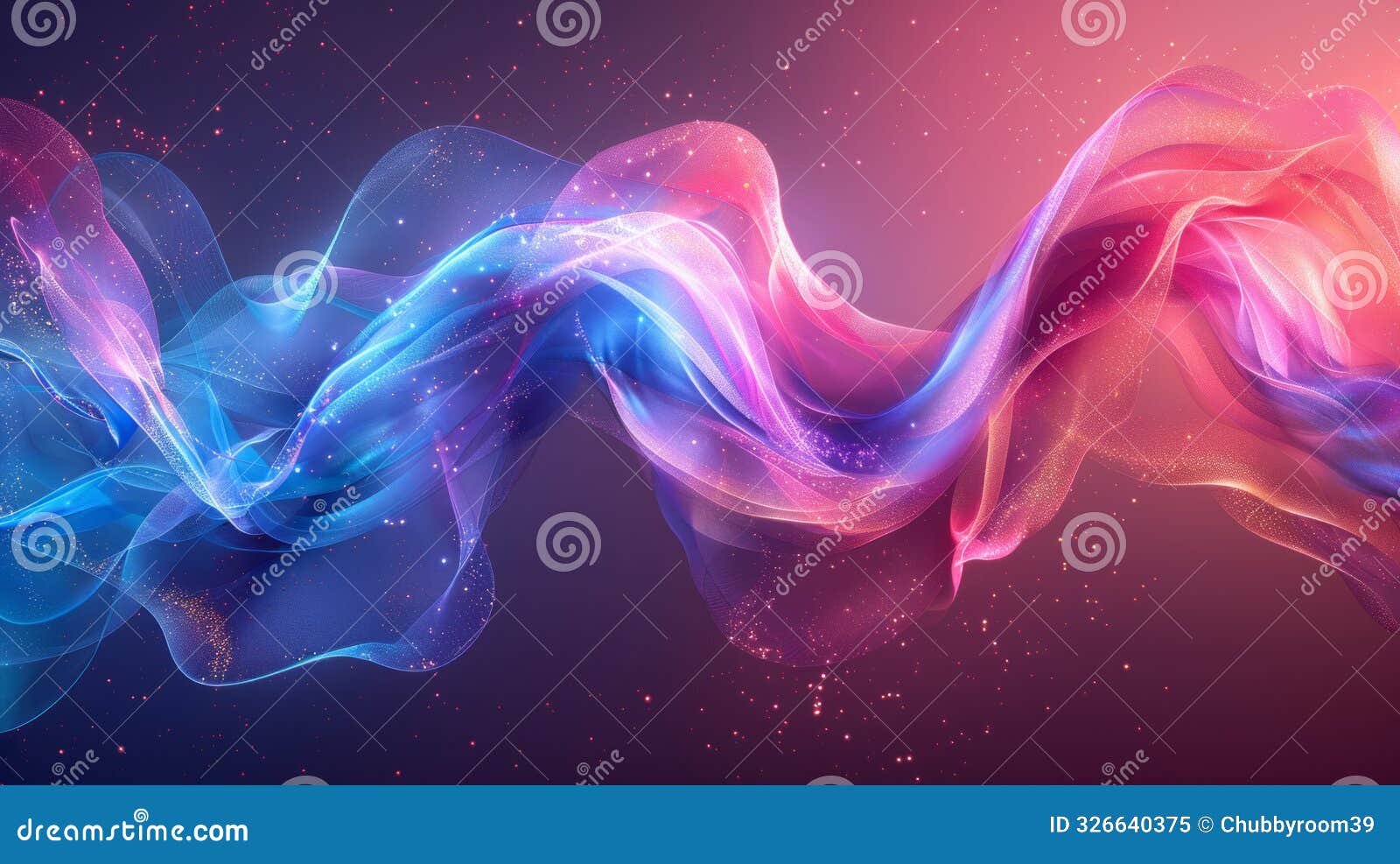 an abstract digital artwork displaying vibrant, intertwining waves of blue and pink colors on a dark, nebula-inspired