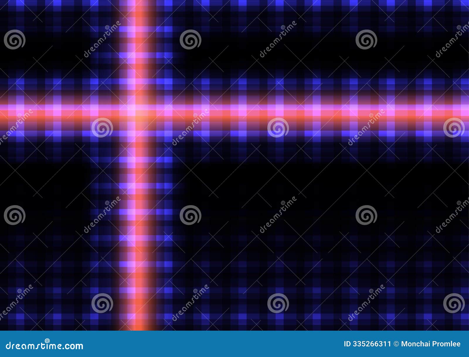 abstract digital artwork featuring a glowing cross pattern in neon blue and red hues, creating a futuristic grid effect, abstract
