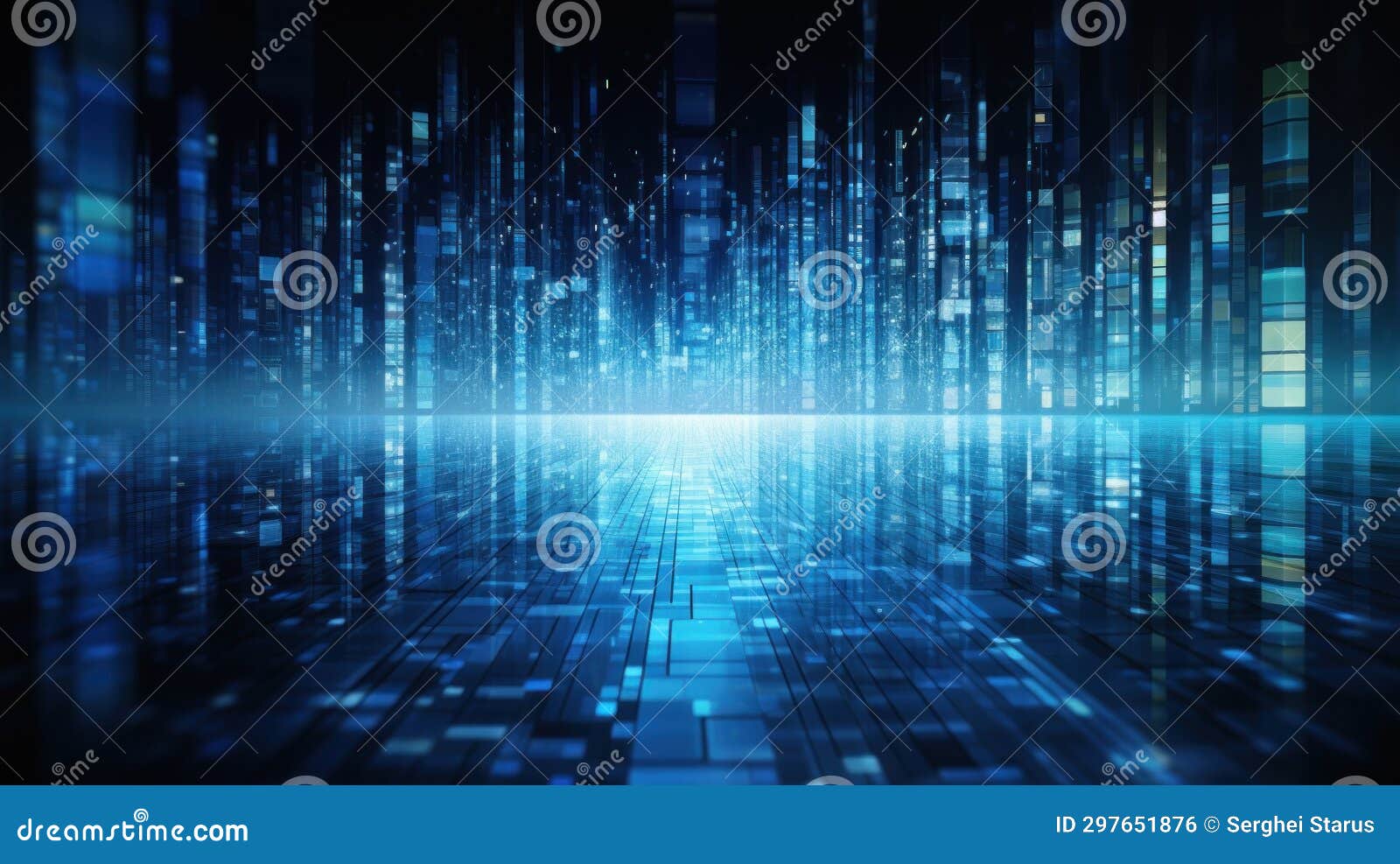 Abstract Digital Background with Blue Lights, AI Stock Photo Image of