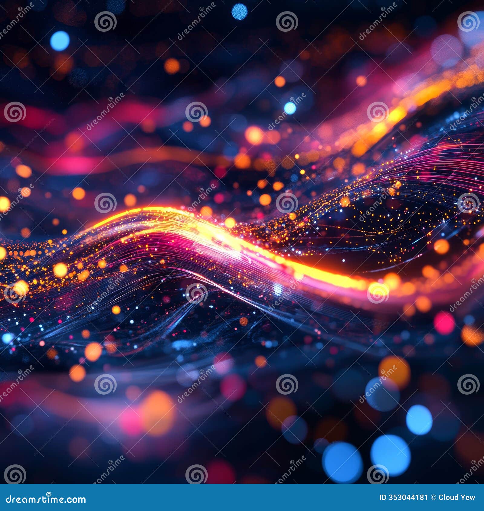abstract digital data stream with bright energetic flow and realistic light effects