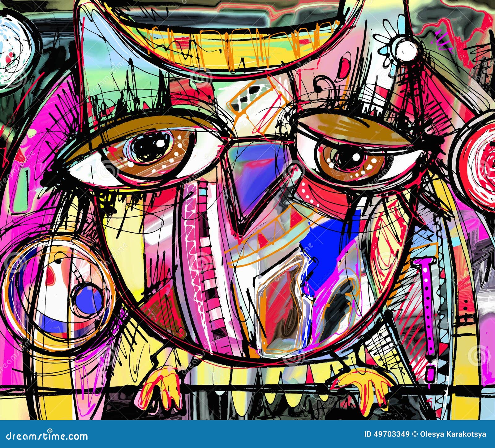 abstract digital painting artwork of doodle owl