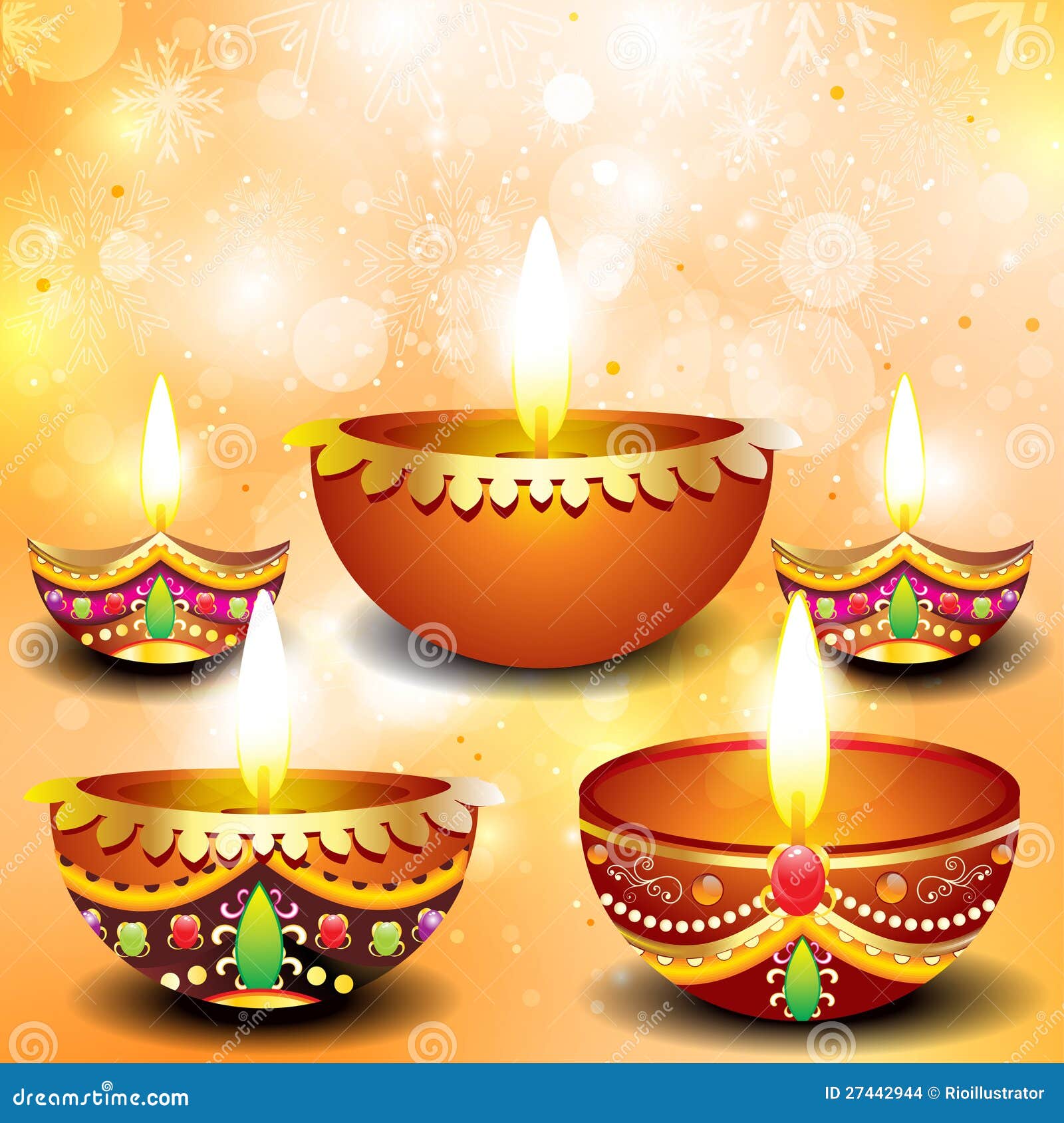Abstract Diwali Background With Deepak Set Illustration 27442944 - Megapixl