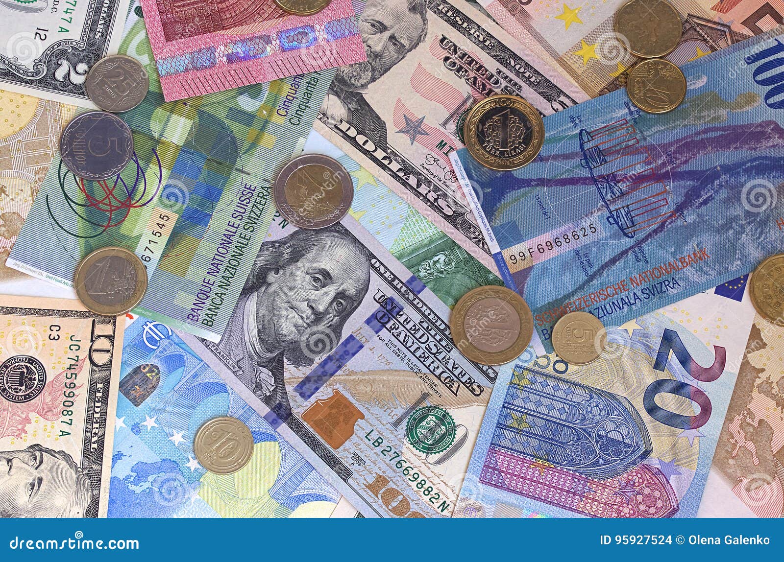 Abstract Dollar Euro Swiss Franc And Coins Background Stock Photo abstract-dollar-euro-swiss-franc-and-coins-background-stock-photo