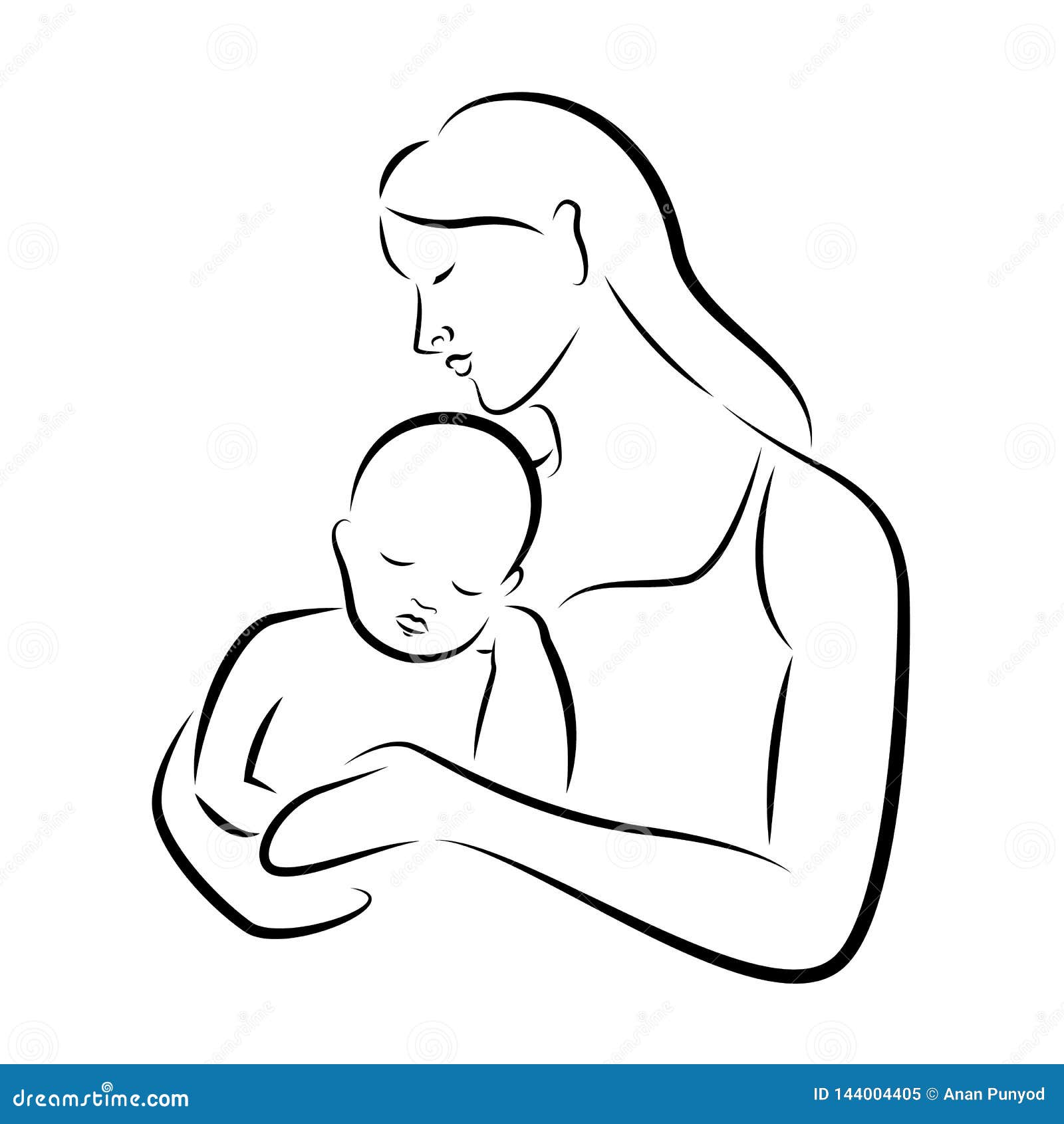 Abstract Drawing Line Mother Hug a Baby Vector Art Design Stock Vector ...