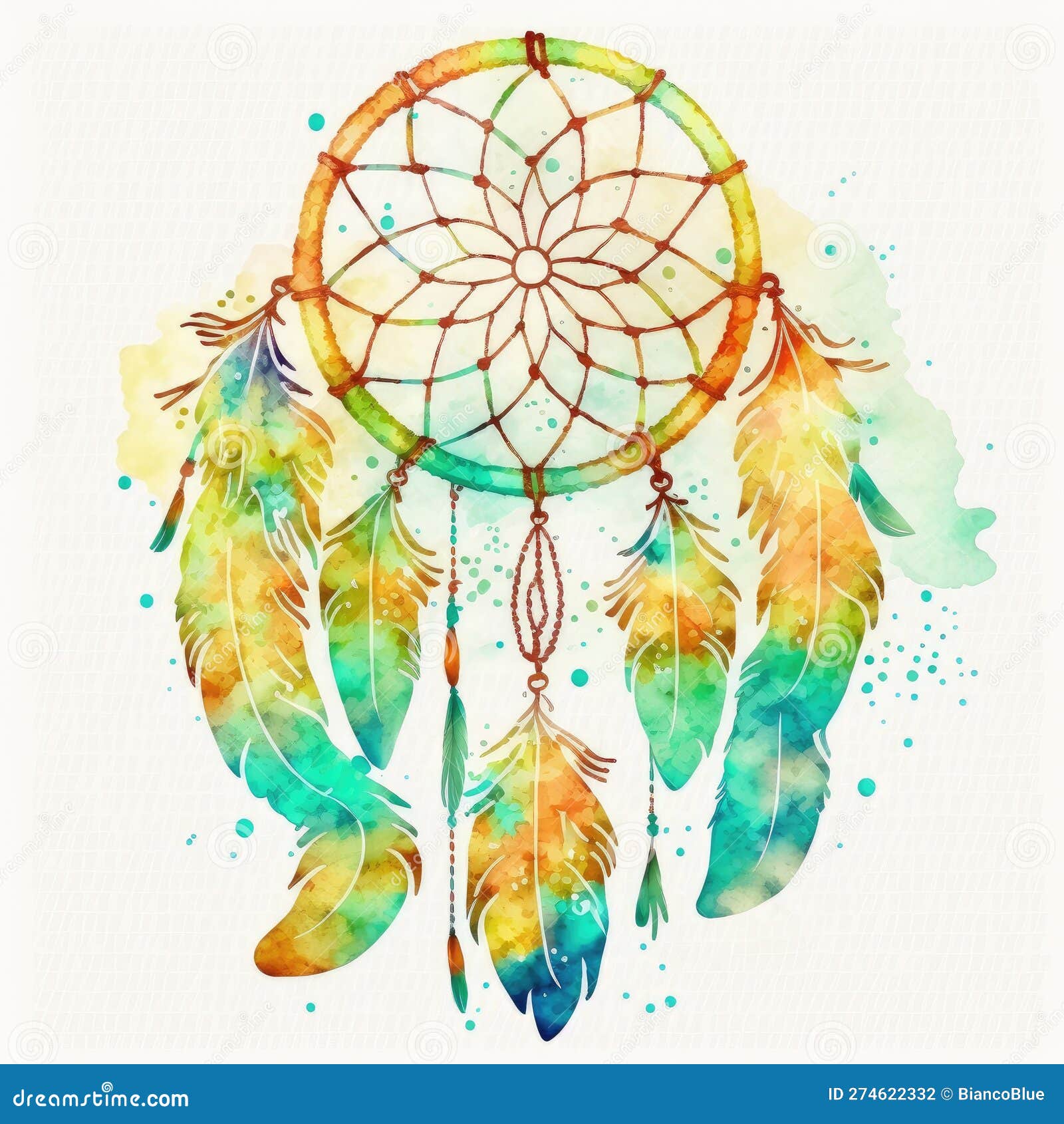 abstract of dreamcather with colorful watercolor in hand drawn.