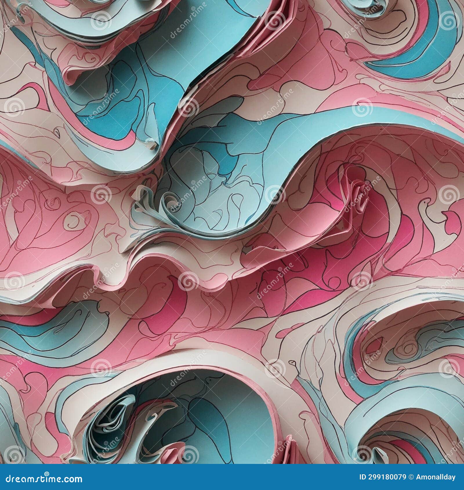 abstract dreamy pink blue waves colorful seamless pattern digital artwort background 