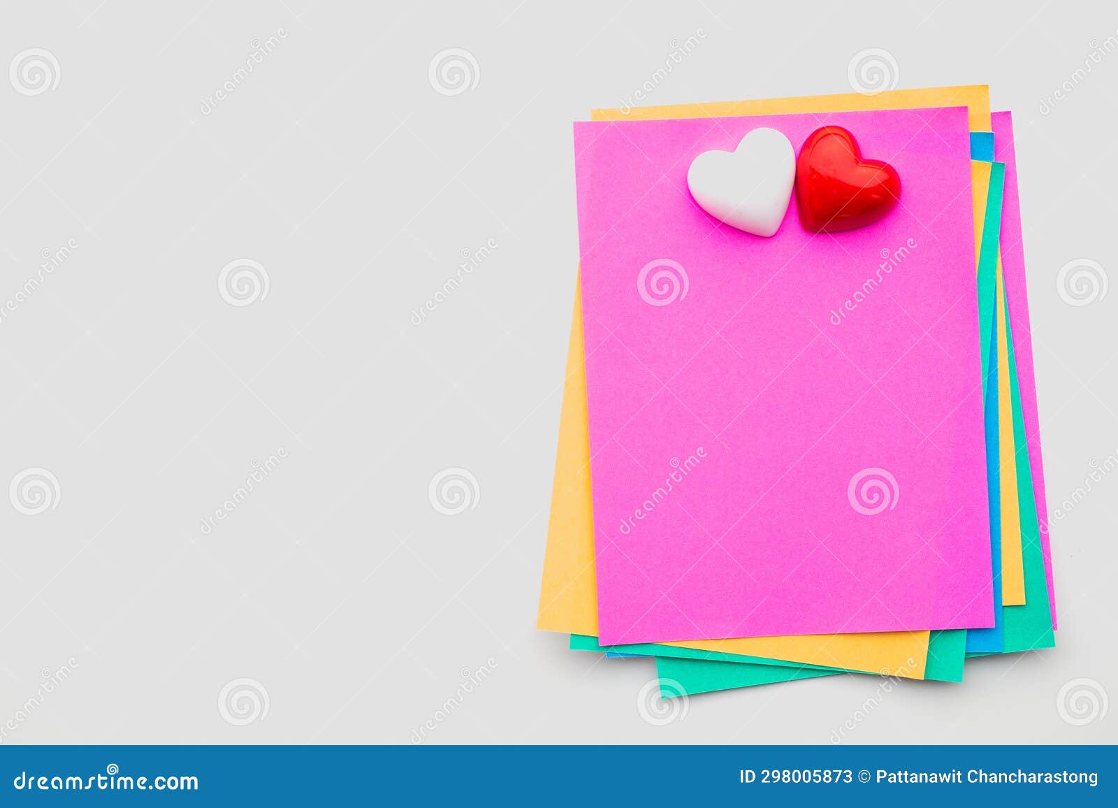 Abstract Empty Sticky Note with Heart on White Board. Valentine Greeting Card Message