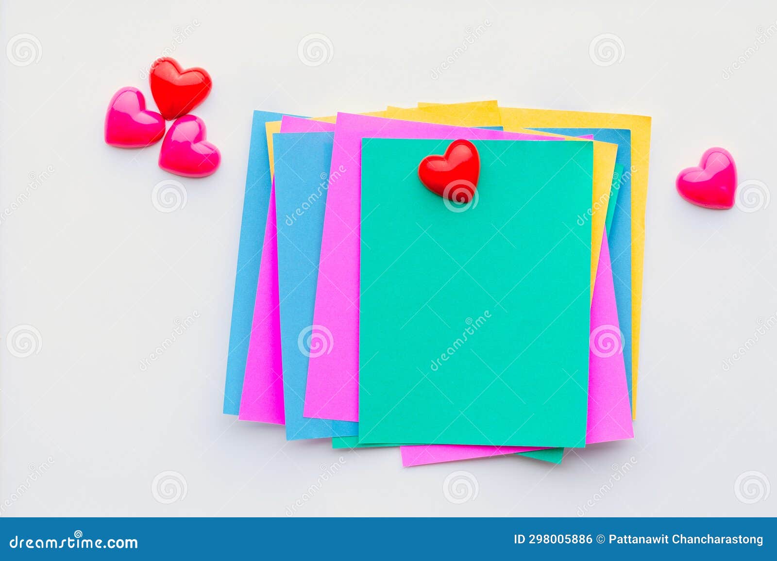 Abstract Empty Sticky Note with Heart on White Board. Valentine Greeting Card Message
