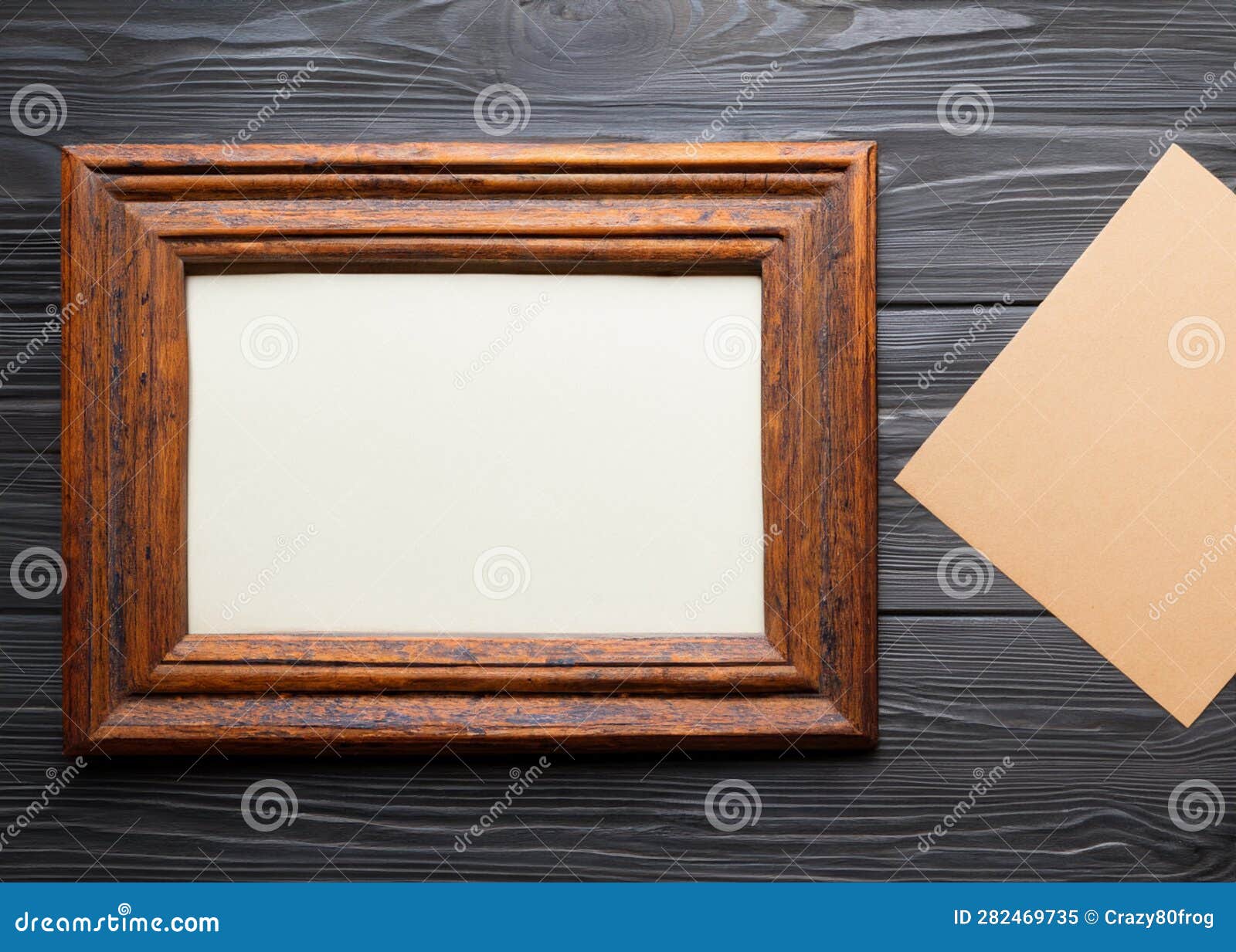 abstract empty wooden frame on natural wooden background created with generative ai technology