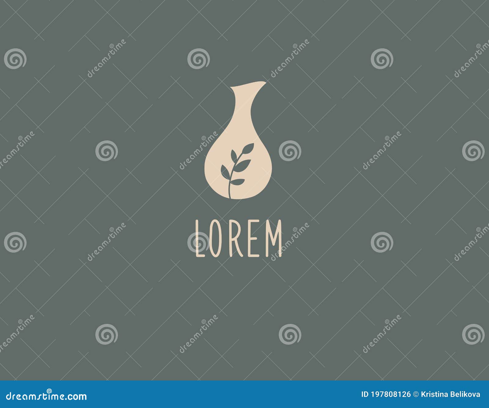 abstract ethnics logo for ceramic pottery shop jug and plant branch