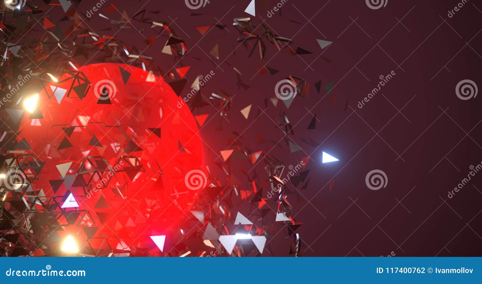 Abstract Exploding Metal Sphere with Glowing Core 3D Rendering Stock