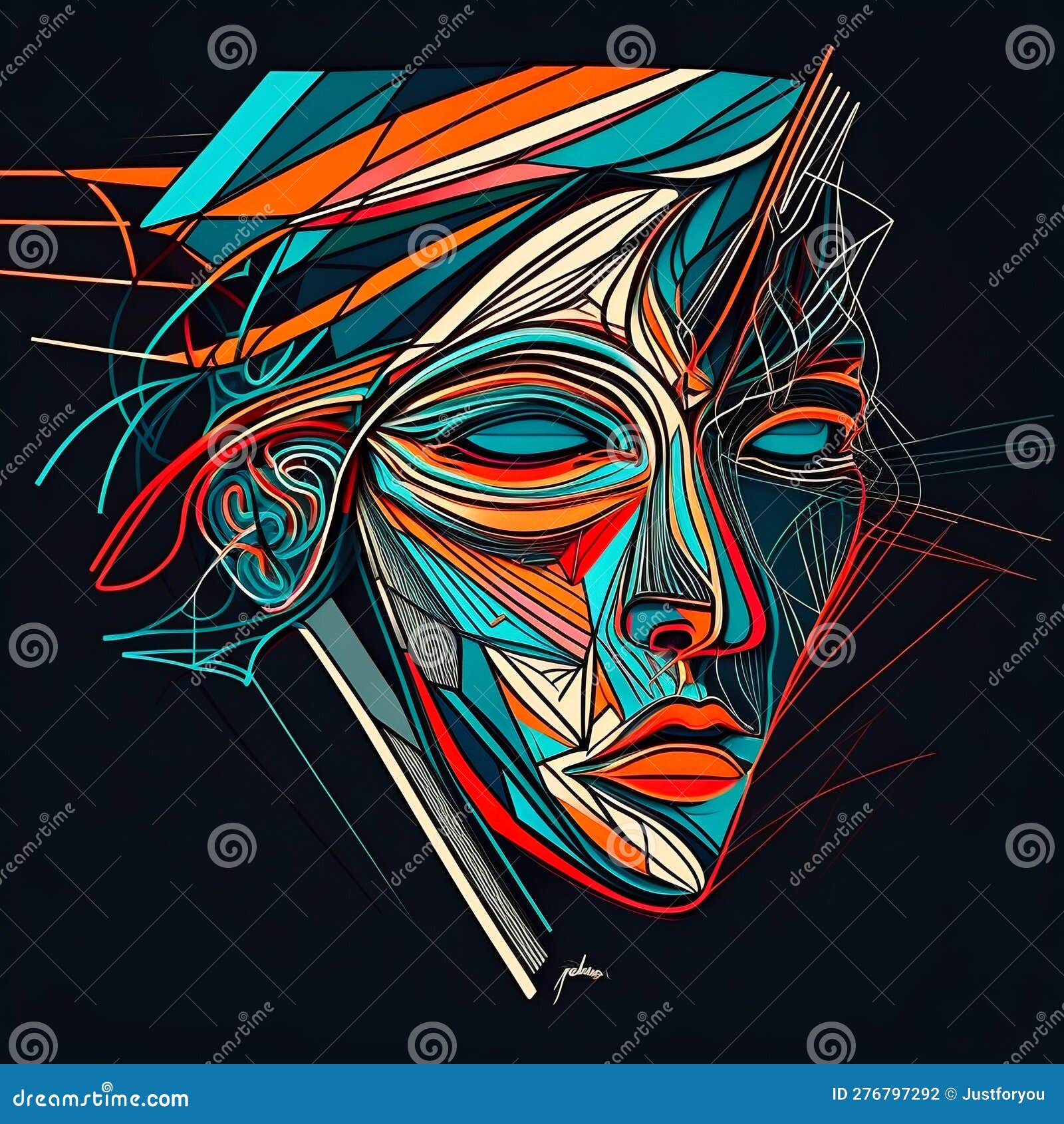 abstract face  with picasso-inspired lines. generative ai