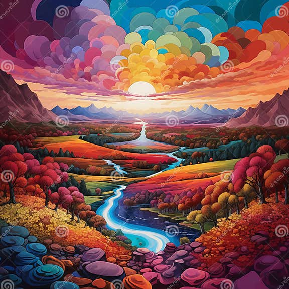 Abstract Fantasy Painted Landscape Colour by Numbers Style Stock Illustration - Illustration of ...