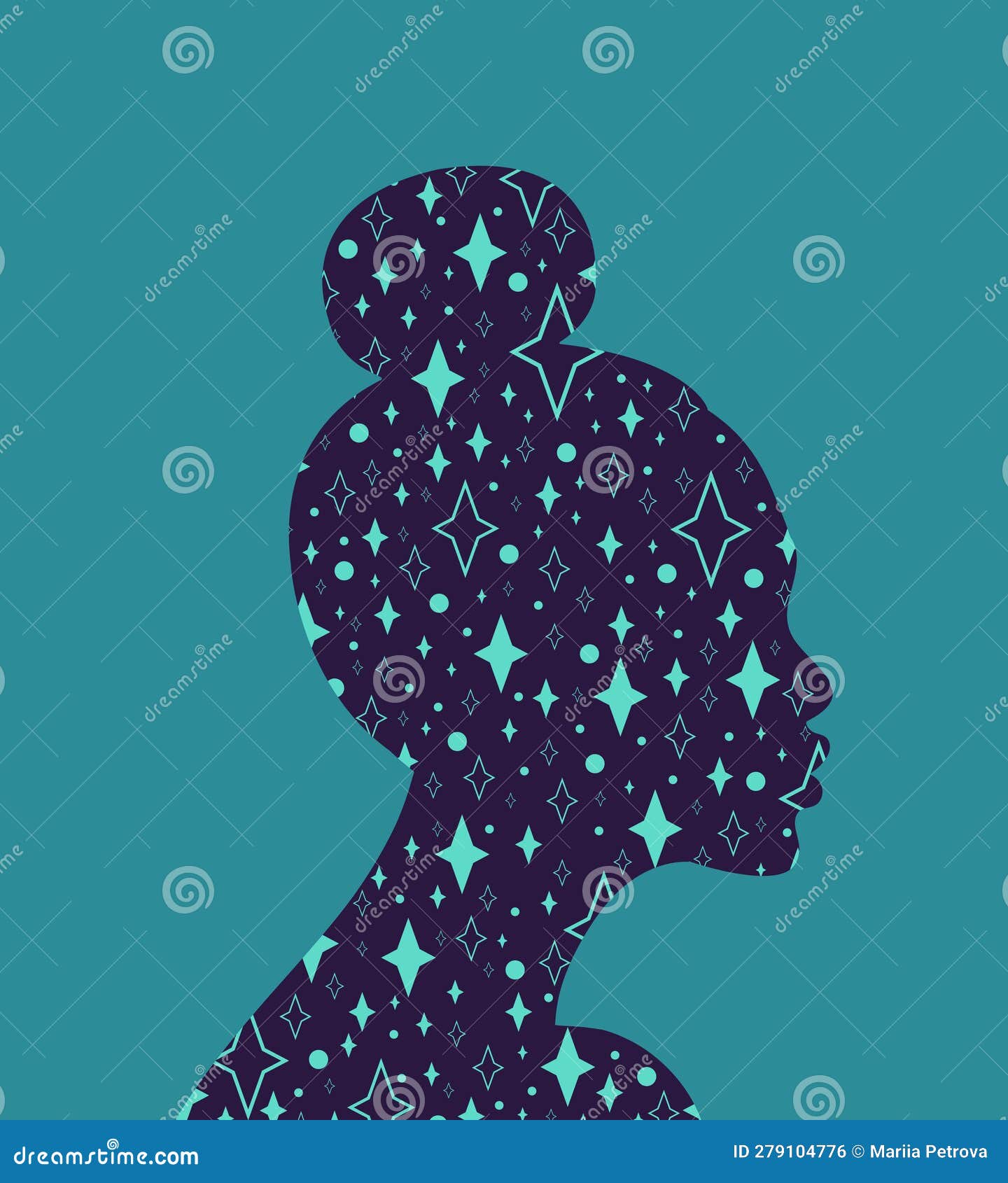 Abstract Female Silhouette with Star Pattern. Faceless Woman Profile