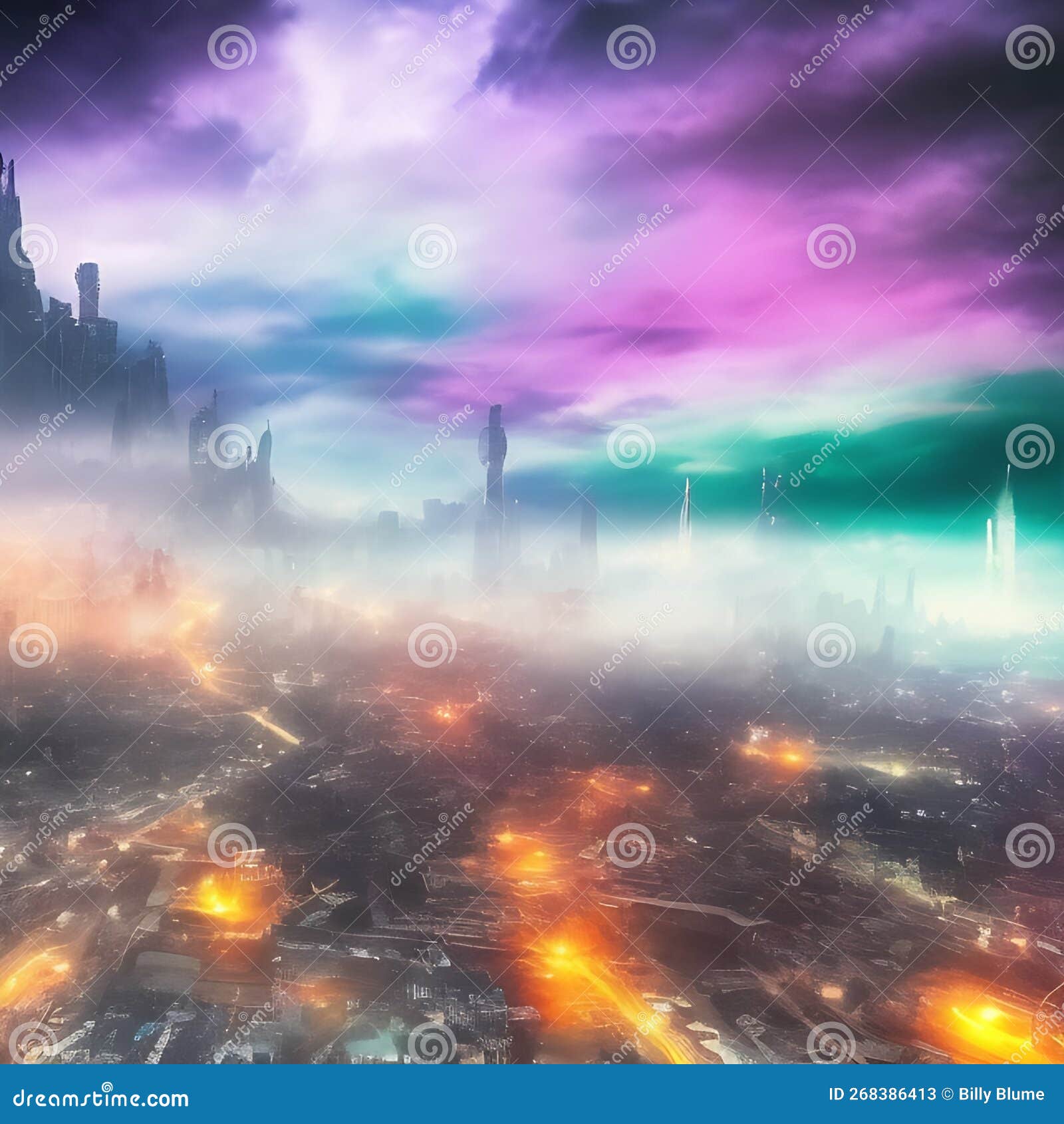 Abstract Fictional Scary Dark Wasteland City Background Green And