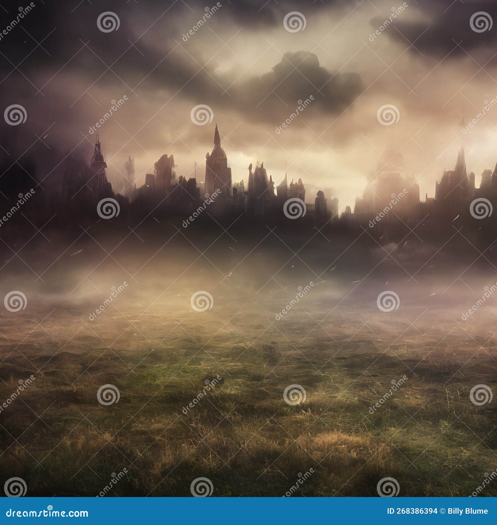 Abstract Fictional Scary Dark Wasteland City Background Large Distant