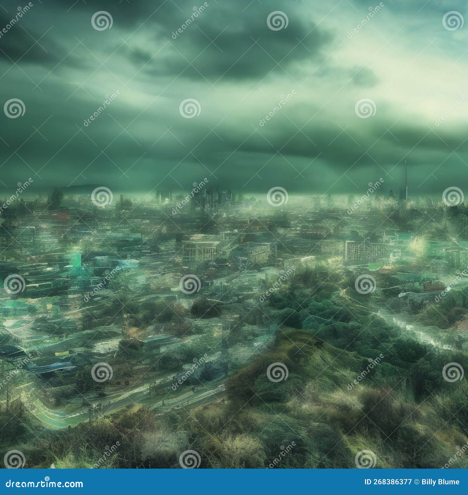 Abstract Fictional Scary Dark Wasteland City Background Light Green