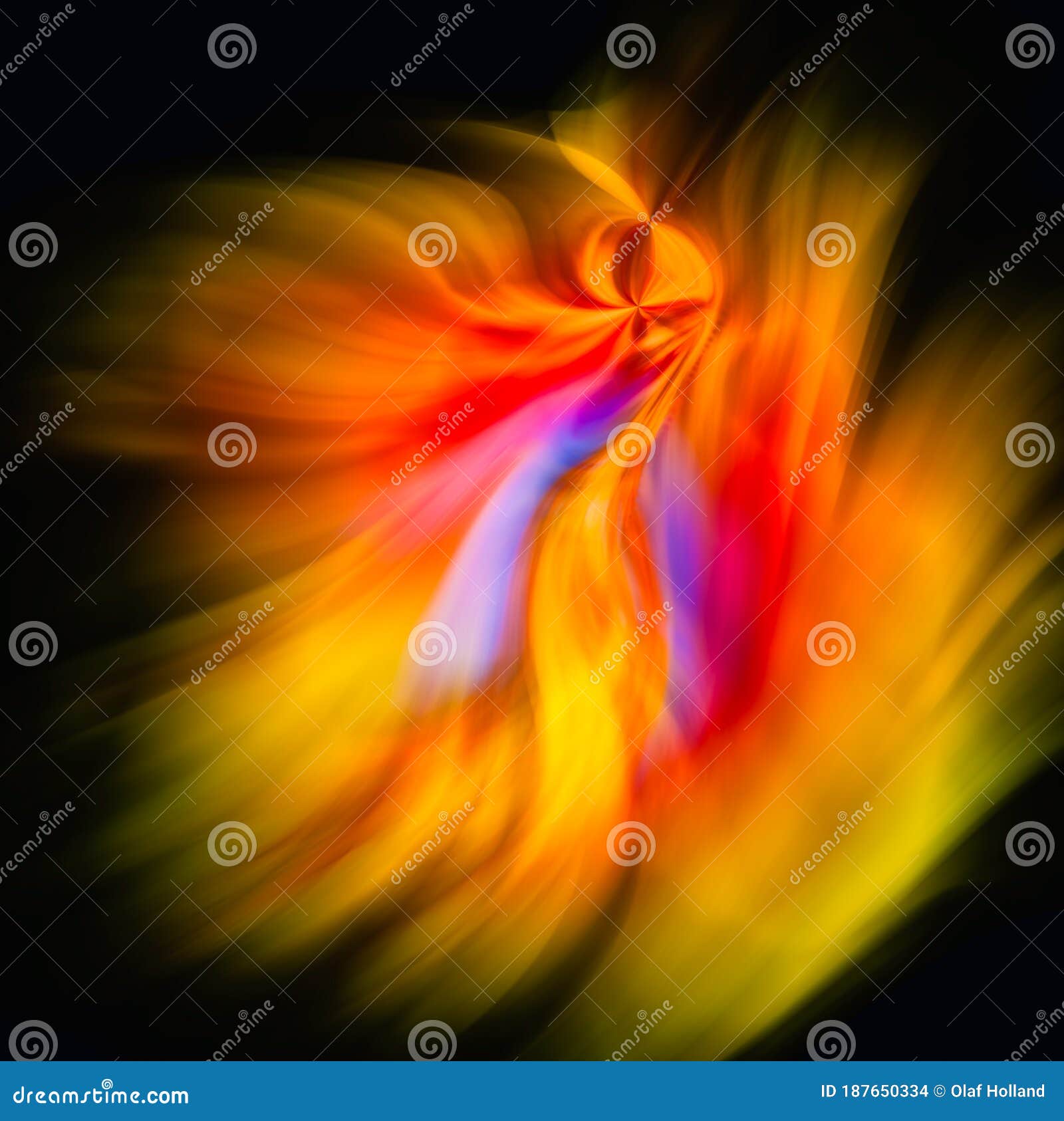 abstract fine art colorful dynamic image with red, yellow, blue and violet wiped color on black background