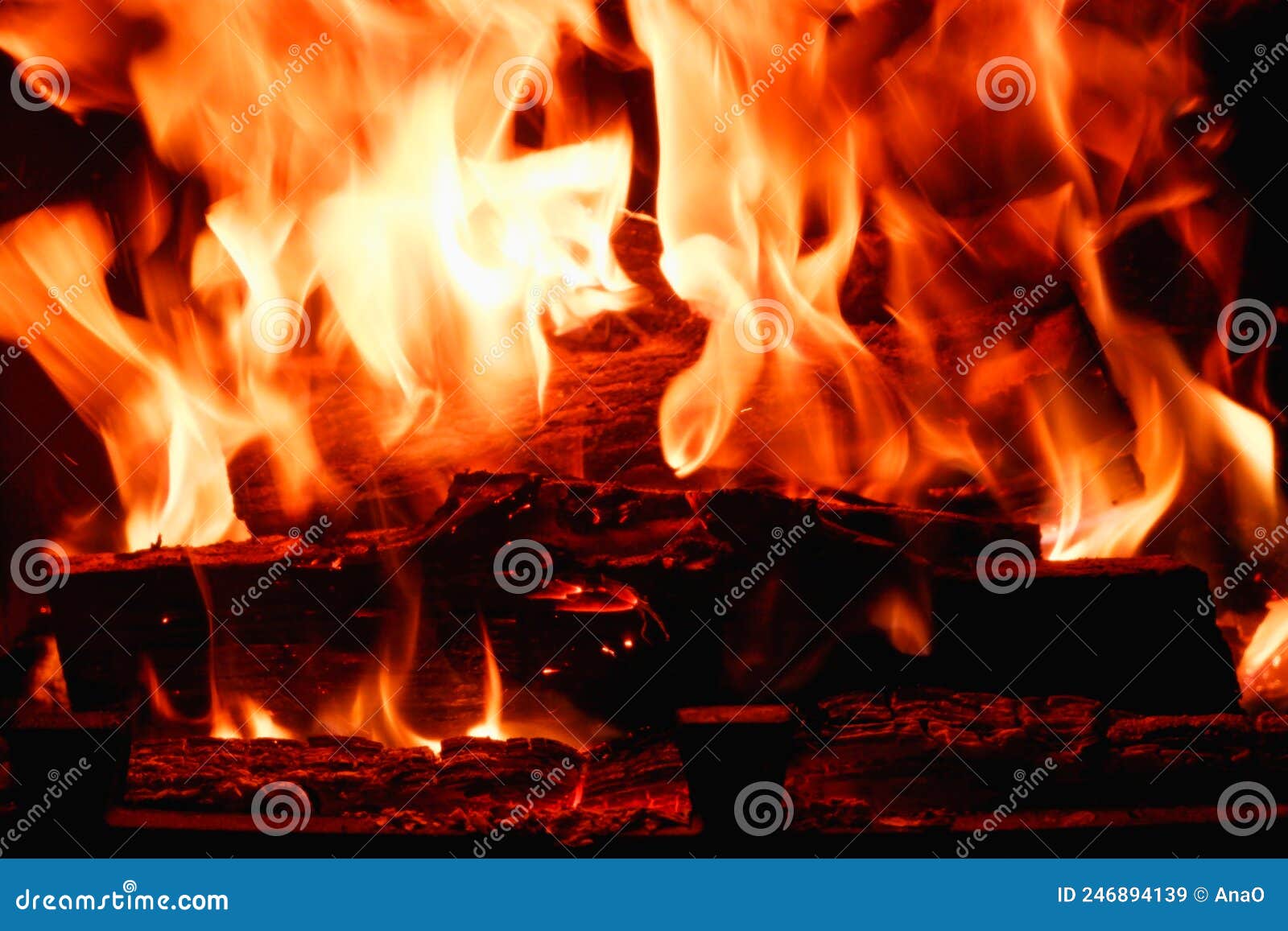 Abstract Fire Flame in Fireplace, Texture for Background. Beautiful