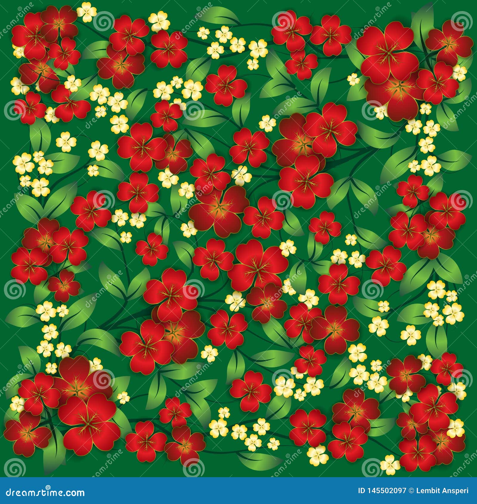 Abstract Floral Ornament on Green Background Stock Vector