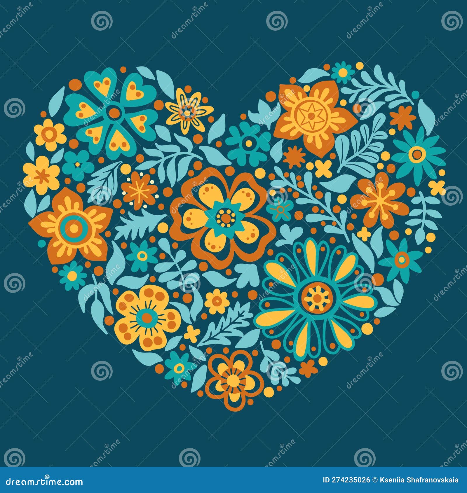 Abstract Floral Pattern in the Shape of a Heart, Vector Illustration Stock Vector Illustration